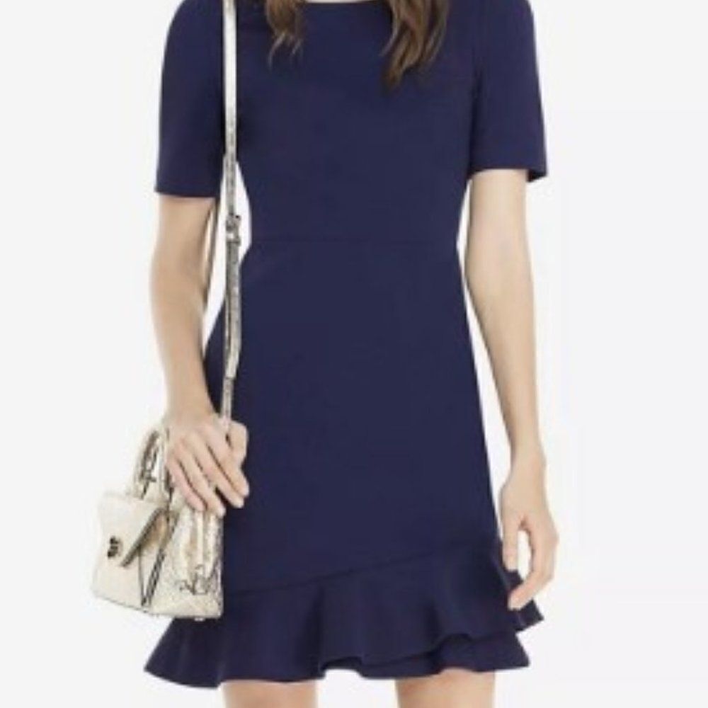 Diane Von Furstenberg DVF Serafina Ruffle Hem Navy Blue Dress Size 8